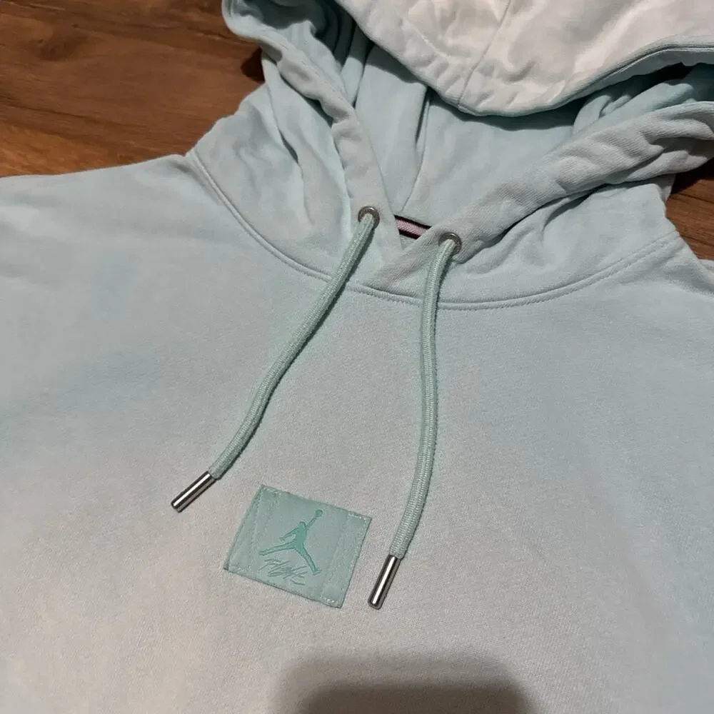 Air Jordan Flight Fleece Washed Blue Hoodie Sweatshirt FV7249-368 Size Small